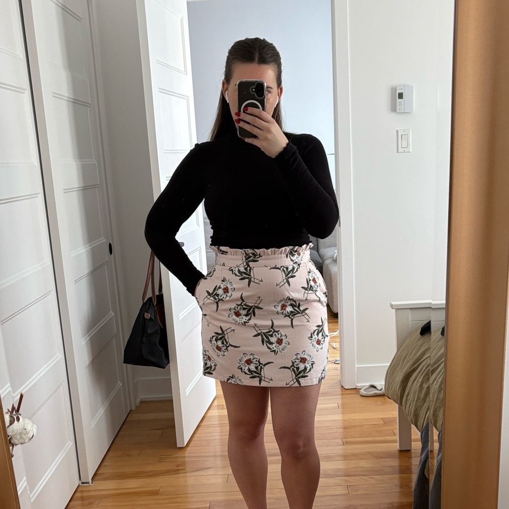 Topshop Floral Mini Skirt in Pink and Black